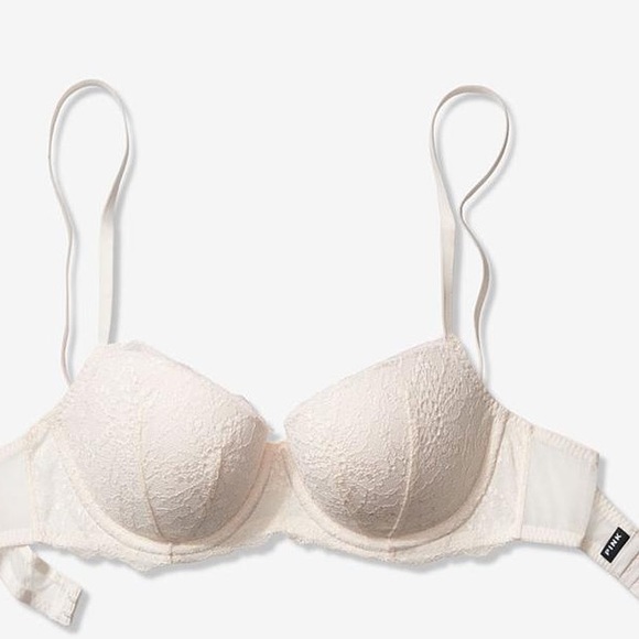 PINK push up lace white bra
